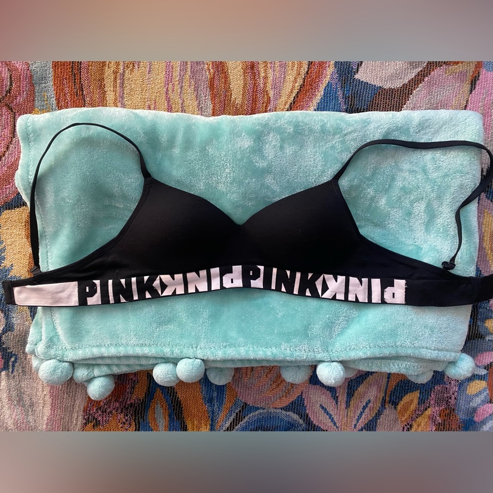 PINK Victoria's Secret Black Lightly Lined Wireless Bralette with Logo Band